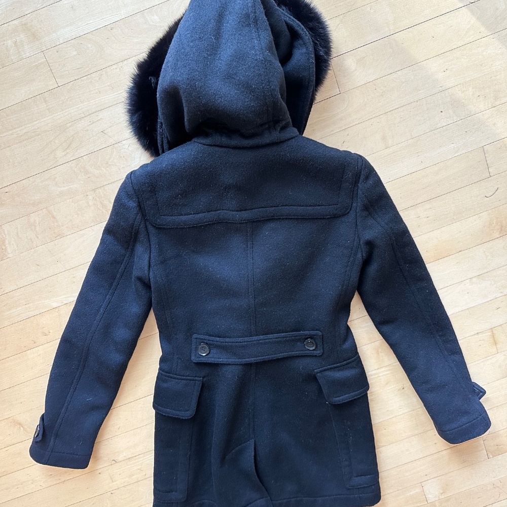 Burberry Brit Black Wool Duffle Coat, Fur trim, 2.  GD1221 - Picture 6 of 7